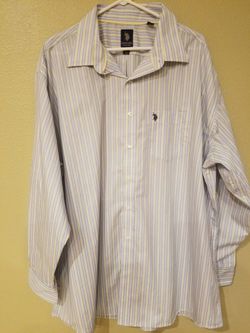 Ralph Lauren POLO blue yellow stripe mens shirt 18-18 1/2 long sleeve shirt
