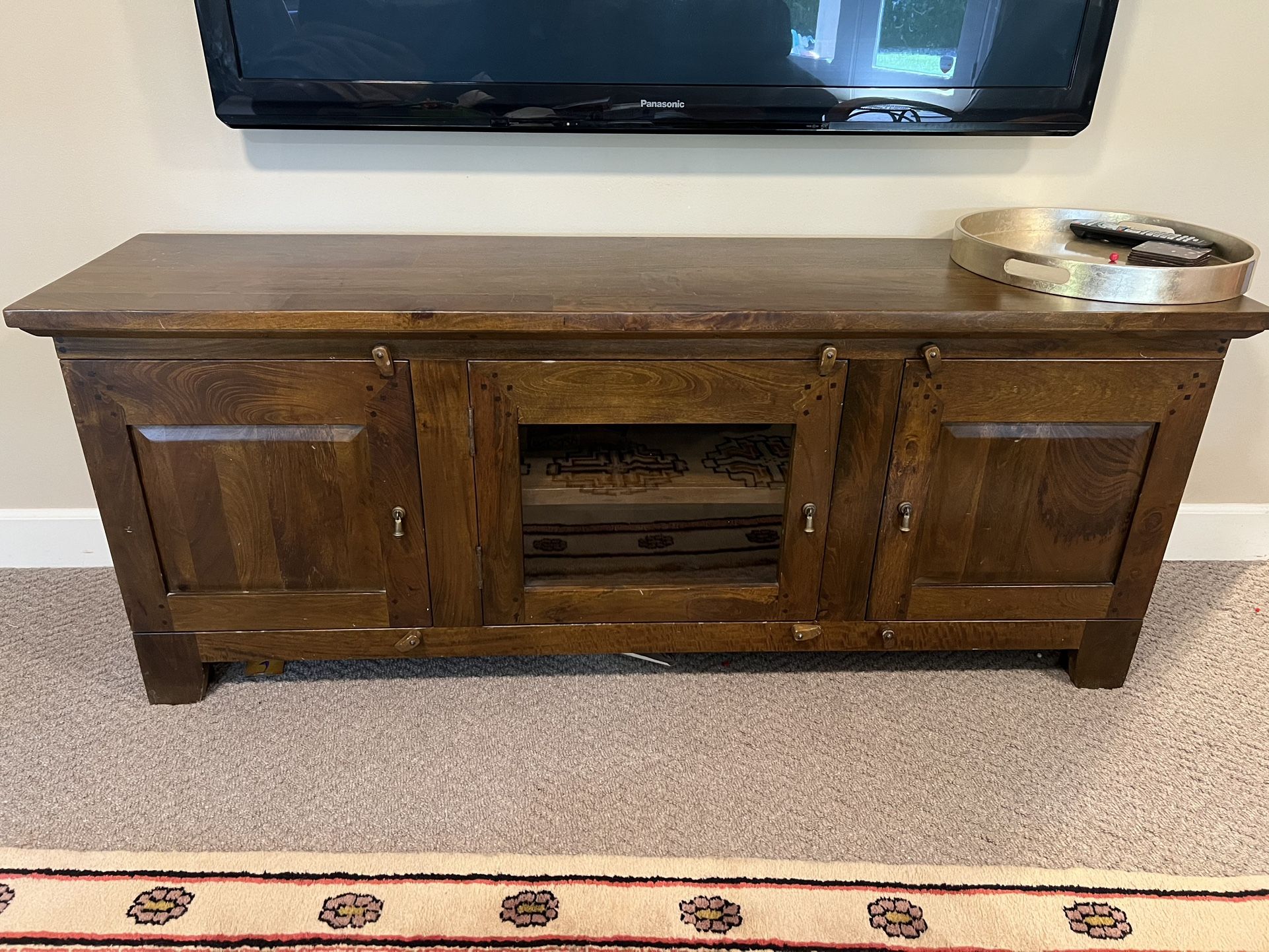 Crate and Barrel Mango Wood Storage Media Console OBO