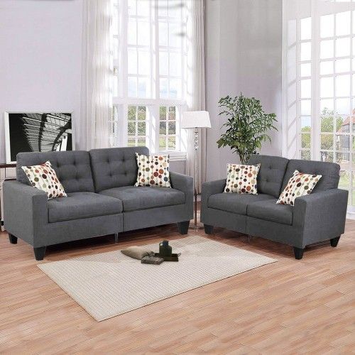 2 Piece Living Room Sofa Set | Linen Fabric Upholstery | Gray π₯ juego de sofas de 2 piezas Color gris