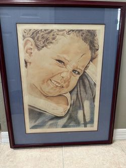 Custom Framed lithograph, children x3