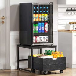 Mini Beverage Cooler Fridge Stand with Mobile Storage Drawer Refrigerator Table