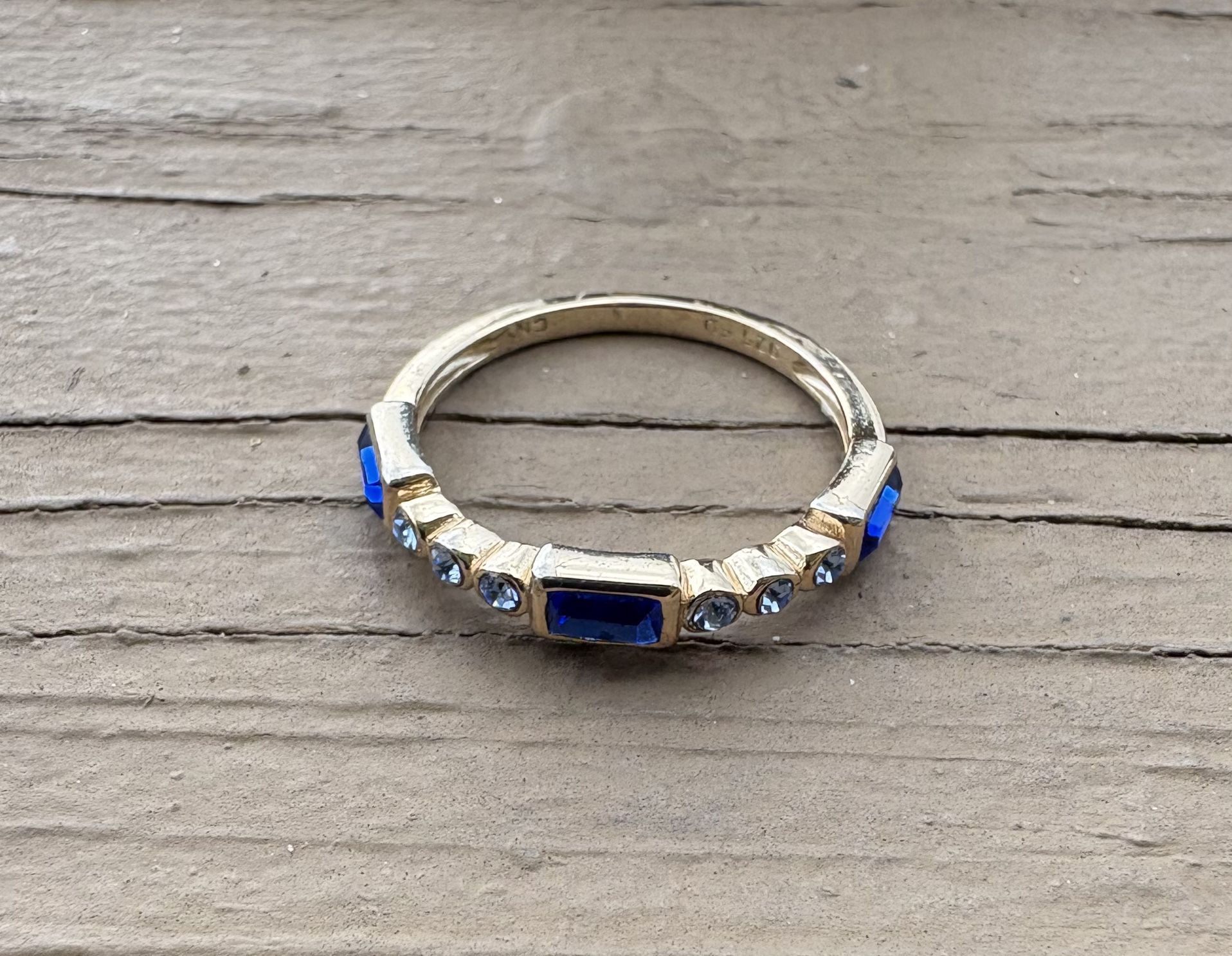 Nice Gold Over Sterling Silver .925 Blue Sapphire Cz Ring Size 8 Marked FD CN