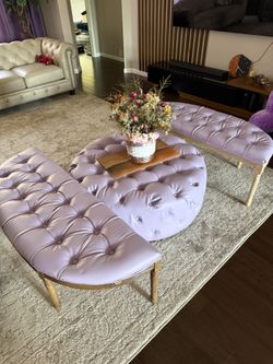 Elegant Tufted Leather Bench & Ottoman Set