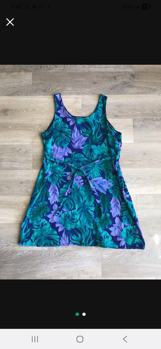 Women Hawaii Blue Floral Flower Plant Leaf Dress