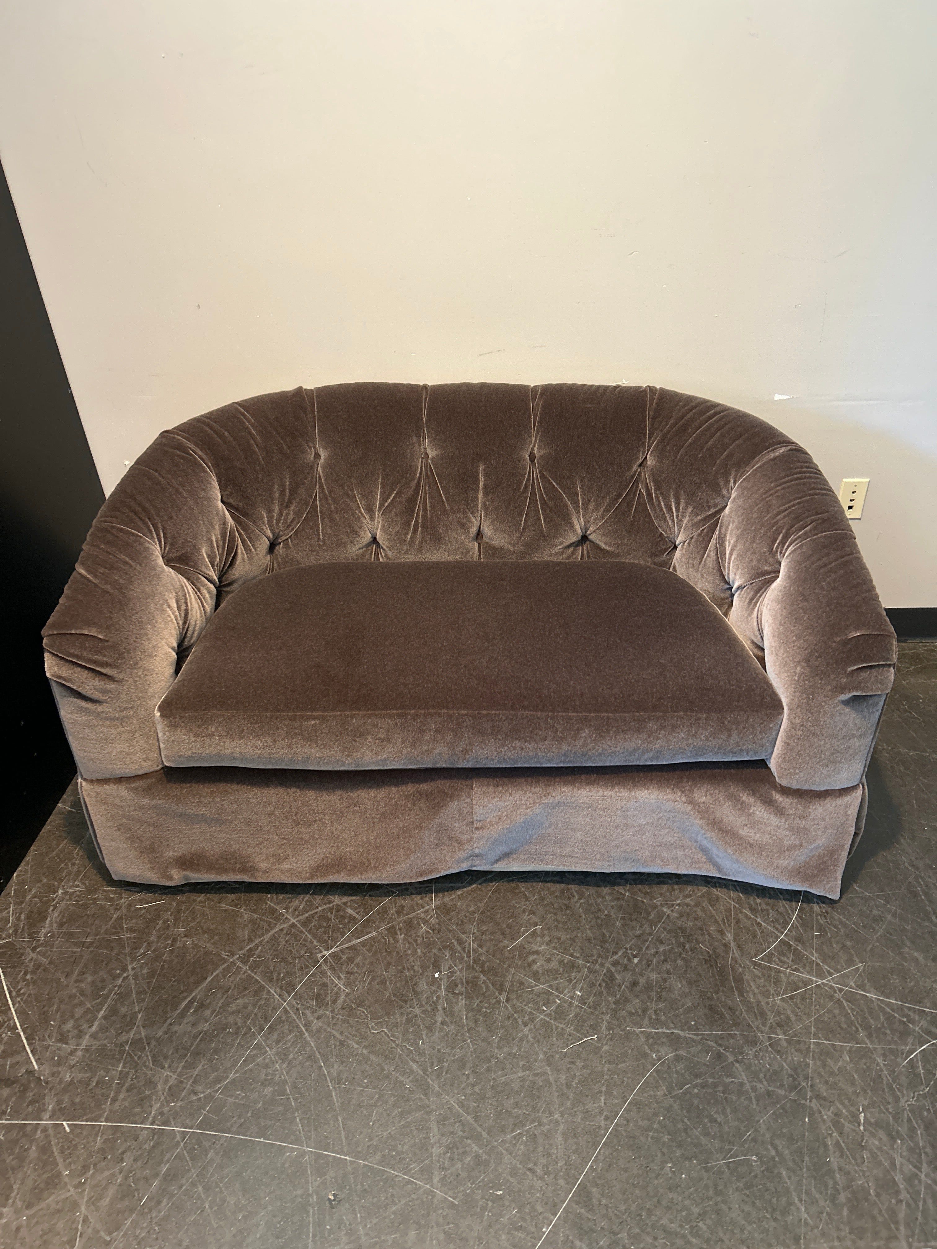 Custom Tufted Gray Velvet Loveseat