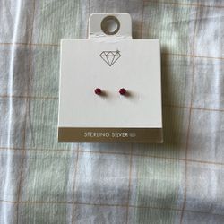 Small Red Stud Earrings in Sterling Silver 