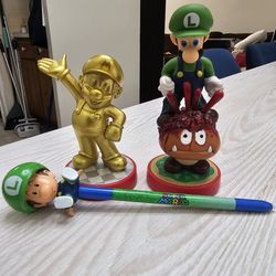 Amiibo Gold Mario & Custom Luigi Stomping Goomba & Baby Luigi Stylus