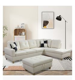 New Off White faux leather sectional couch free Delivery 🛋️