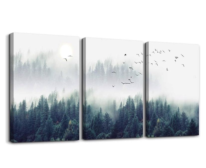 3 Pieces Canvas Wall Art: “Misty Forest”.