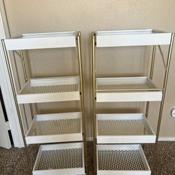 2 Folding White And Gold Organizing Shelves