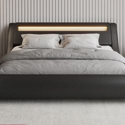 White Leather Bed Frame With Lighting Everything Must Go