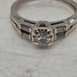 Vintage 14k White gold S12 VVS .85 ct diamond Bridal ring set Bling Size 6.5

