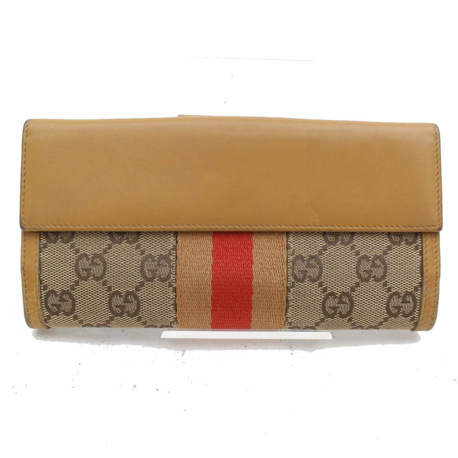 Authentic Gucci Brown Canvas Long Wallet 11339