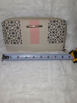 Cream Geometric Print Zip-Around Wallet