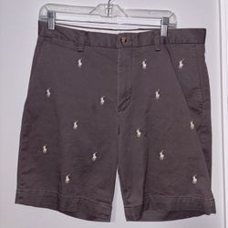RARE Polo Ralph Lauren Men's Shorts 33 Dark Gray Multi-logo Pony Stretch Classic