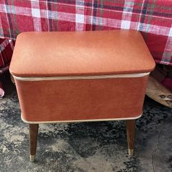 Vintage Mid Century Burlington Hawkeye Sewing Storage Bench / Stool