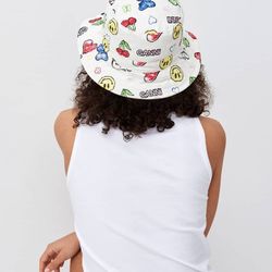 GANNI White Printed Bucket Hat