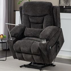 Assembled  Grey 28" Extra Wide 3-Motor Chenille Zero Gravity Power Lift Recliner with Storage, Reading Light, Massage&Heating