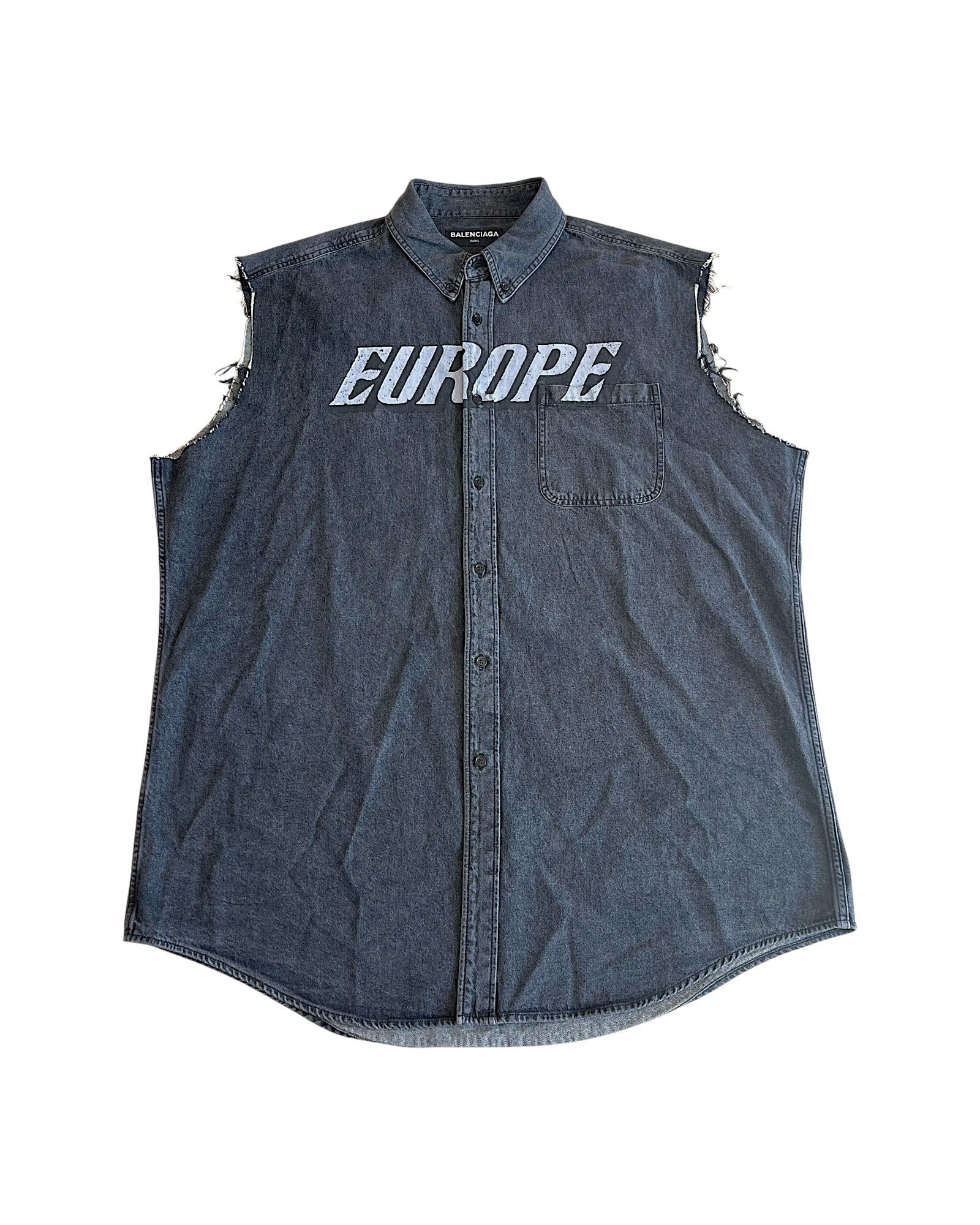 Balenciaga SS17 Europe Oversized Sleeveless Denim Shirt Size L XLL XXL
