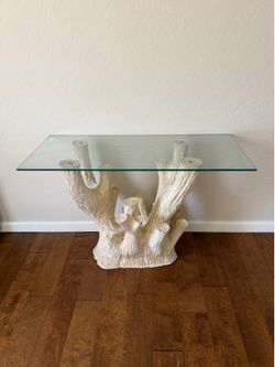 Faux Bois Organic Modern Tree Sculptural Console Glass Topped Console