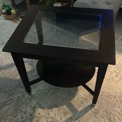 Black Wood and Glass End Table/Nightstand