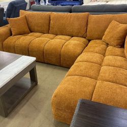 Orange Linen Sofa Sectional 