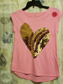 NEW Pink Girls Silver / Gold Sequin Heart Shirt sz 10 /12, & 16 - VALENTINES DAY