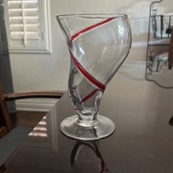 6 Set Pier 1 Hand blown Glass RED Swirline Glass
