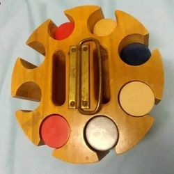 Vintage Wood Poker Chip Holder With Chips