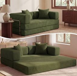 New Dyonery 78" Corduroy Green Sofa Modular Couch Bed
