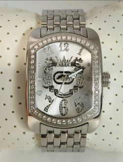 Marc Ecko Men's E12532G1 Mech Rhino Silver Stainles S. Watch Swarovski Crystals.