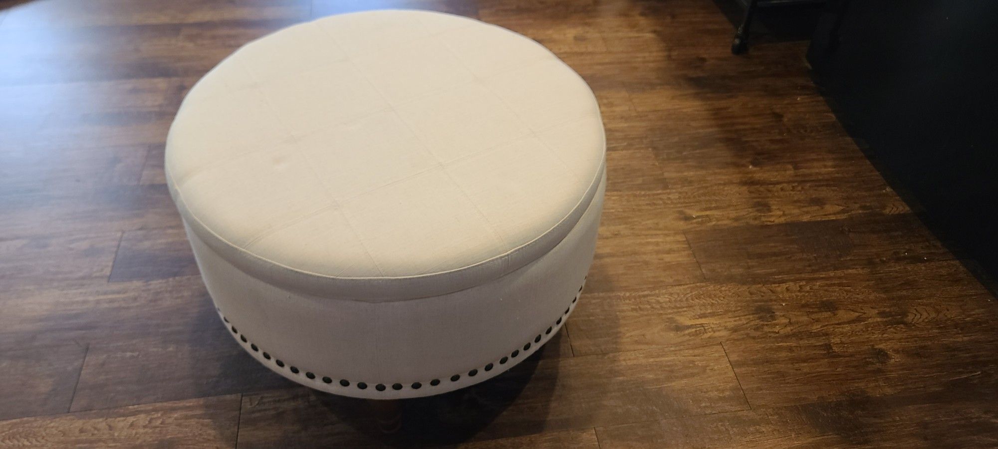 White Round Upholstered Storage Ottoman