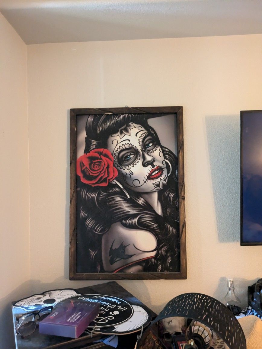 Day Of The Dead Canvas And Marilyn Monroe Picture With Frame