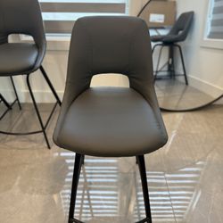 Leather And Brushed Stainless Steel Swivel Bar Stool (Like New)- Dark Grey 