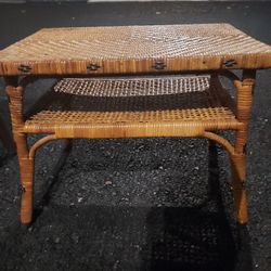 Vintage Bamboo Rattan Side Table 