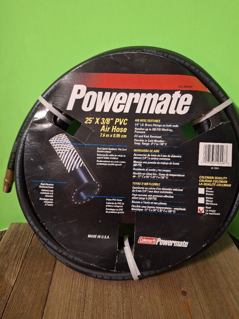Coleman Powermate 25'x3/8 Black 200 PSI Pvc Air Hose-$18.00