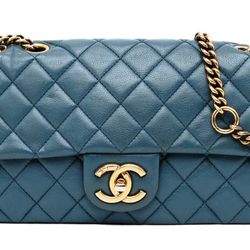 Chanel Blue Classic Quilted Calf Leather Shoulder Bag