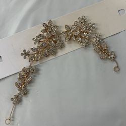 Rhinestones Pearl Crystal Large Headband Hair Vine Bridal Flower Headband Wedding Hair Accessories Hair Piece Gold Headpieces for Women(Gold) 