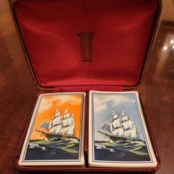 VINTAGE KEM Sailing Ship Playing Cards 2 Decks in Original Case