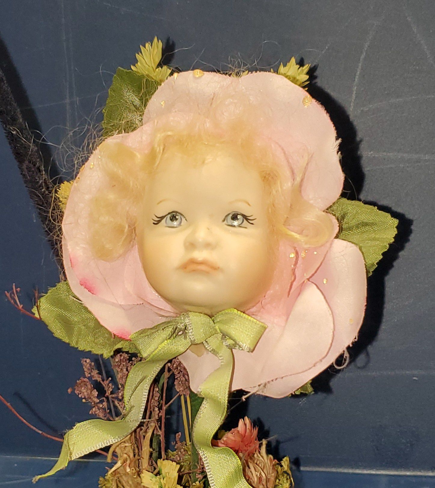 Potted Silk Flower w/Hand-Painted Ceramic Face