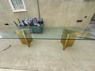10 feet glass dining table with 6 teal velvet chairs