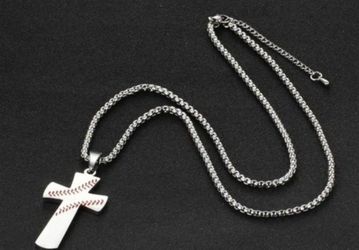 Stainless Steel I can do all things through Christ Phillipians 4:13 baseball cross NECKLACE SHIPPING AVAILABLE 