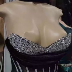 Black prom dress with silver rhinestone details. Size: 2