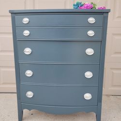 BEAUTIFUL GREY BLUE DRESSER CHEST BY DIXIE SOLID WOOD & DOVETAIL DRAWERS 37X20X47 GREAT SHAPE