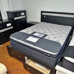 Queen Size Bed With Storage, Dresser & Mirror, Chest and Night Stand  — all for just $1098! 