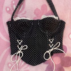 Edikted Black & White Polka Dot Corset Halter Top - Size: XS