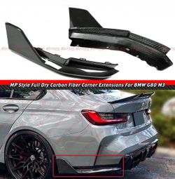 21-26 BMW G80 M3 MP Style Dry Carbon Fiber Rear Bumper Side Corner Extensions