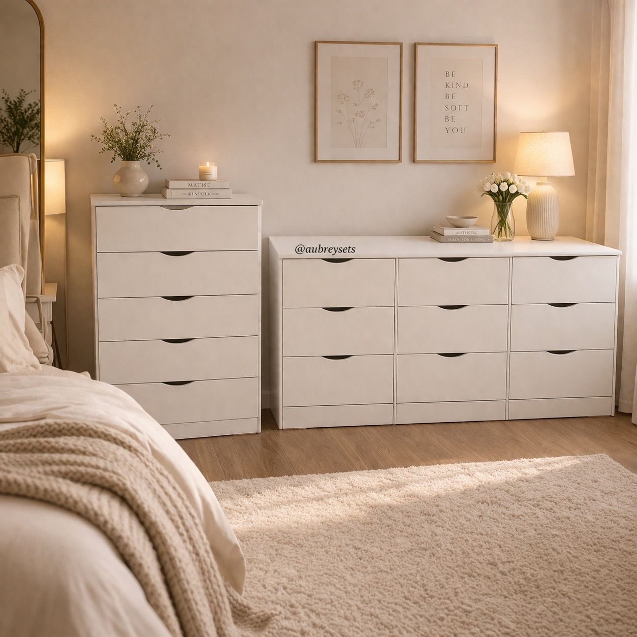 White 9 drawer dresser with matching chest