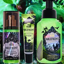 Limited Edition! Disney’s Villains BATH & BODY WORKS✨💚🏰🪄🐉MALEFICENT 🐉🪄🏰💚✨3-pc Mini set 