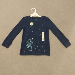 BRAND NEW WITH TAG BOYS GLOW IN THE DARK RIBBED THERMAL GRAPHIC OUTERSPACE LONG SLEEVE DARK BLUE SHIRT 